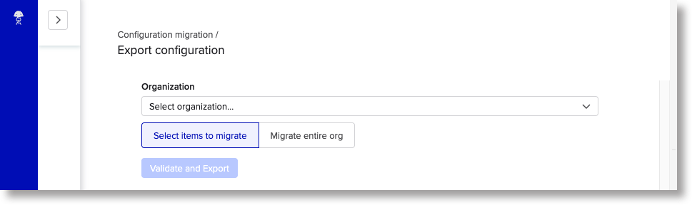Screenshot: Configuration Migration export screen in Benchling