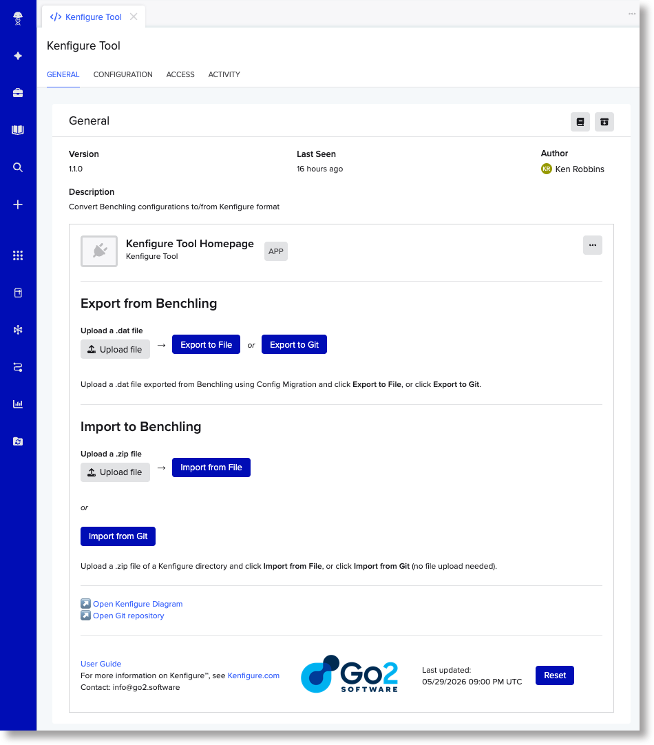 Screenshot: Full canvas showing both the Export and Import sections and the footer